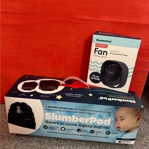 SlumberPod Portable Privacy Pod & Fan Set - Black/Light Blue
